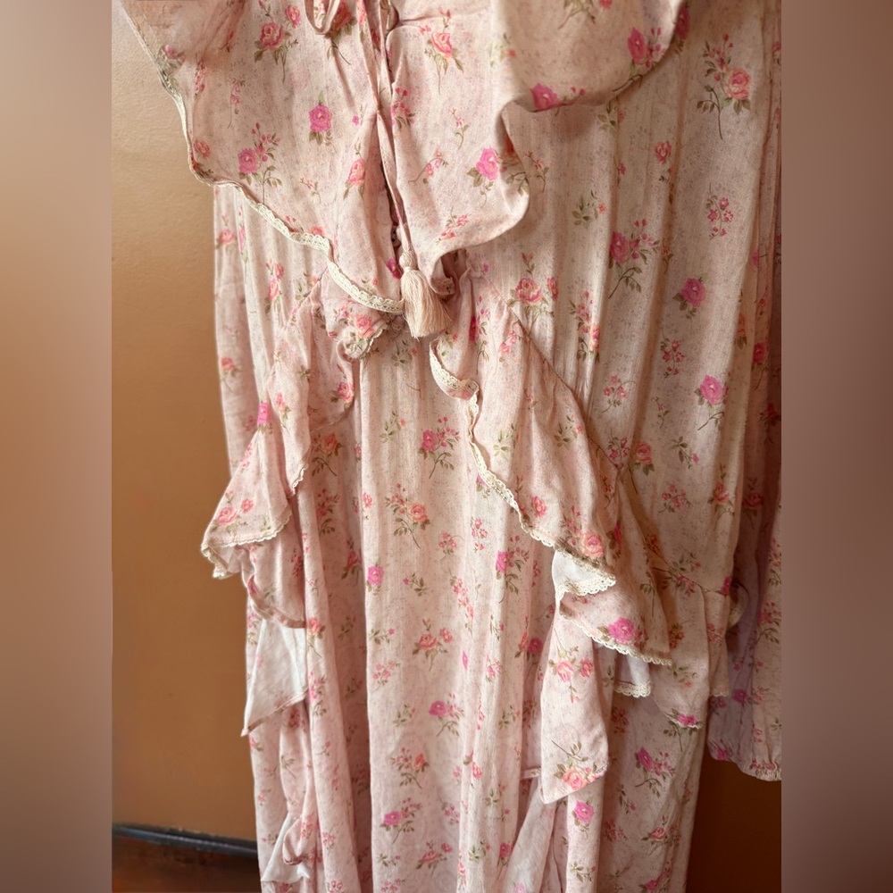 Spell & The Gypsy Collective Fleur Ruffle Floral Maxi Gown — Pink Champagne L - Picture 7 of 14